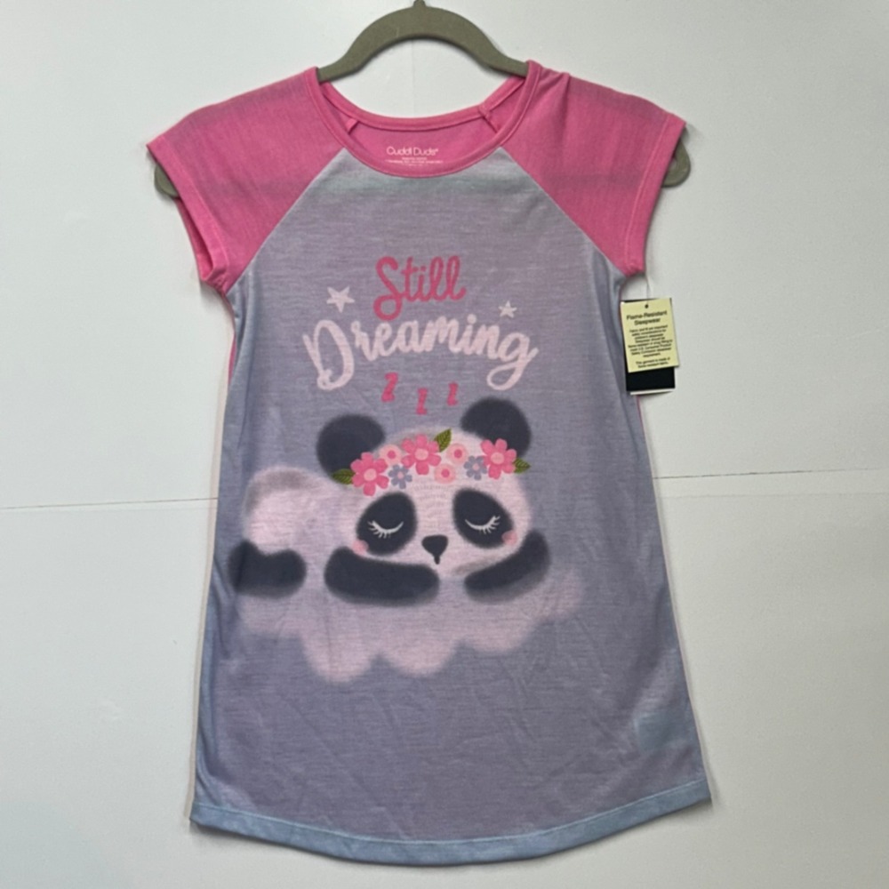 Cuddl Duds Girls Nightgown Pink Blue Panda Still Dreaming Sleep Shirt Size 6/6X